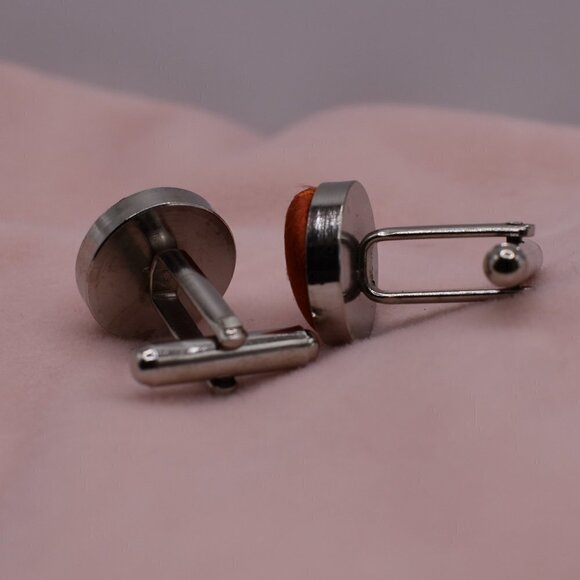 Vintage Men Cufflinks Round Shape Fabric Covered Buttons - Picture 2 of 3